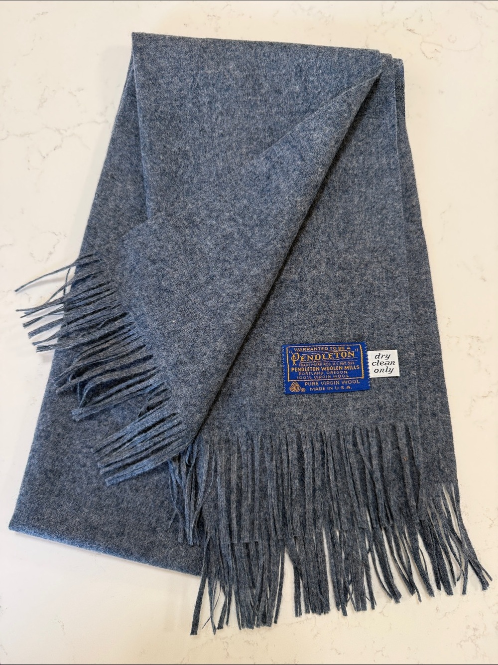 Pendleton Heathered Blue Wool Fringe Scarf